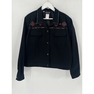 Vintage Christina Hope Jacket Womens 16 Black Beaded Bejeweled Button Front